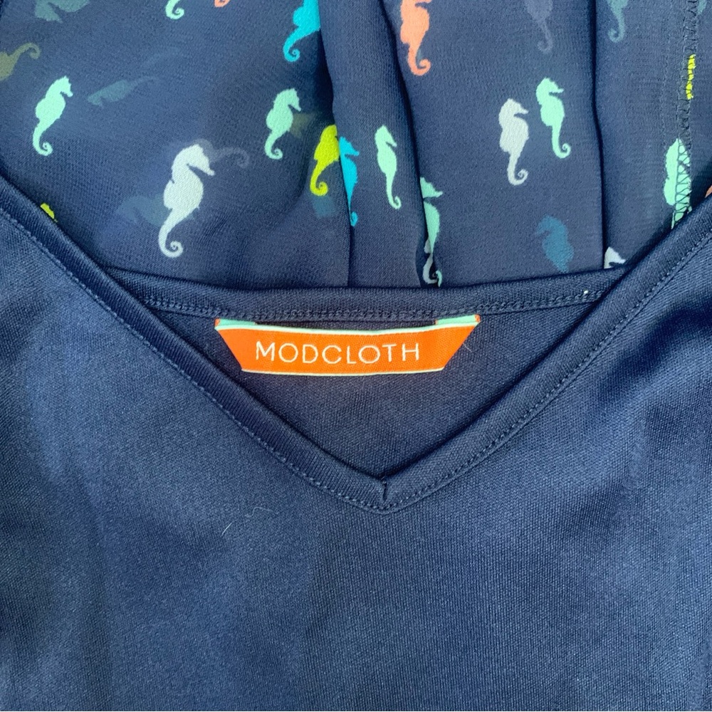 MODCLOTH Dress & Slip Size XL Navy Sheer Pintucked Seahorse Expert in your Zeal - Picture 8 of 16